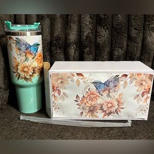 NEW 40oz Floral Bluebird Tumbler with Straw